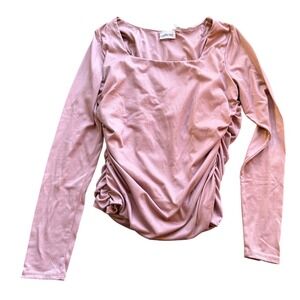 Willow + Root Womens Dusty Rose Ruched Long Sleeve Square Neck Top Size Large